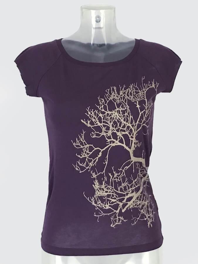 Natural Organic T-Shirt - Aubergine, Gold Tree